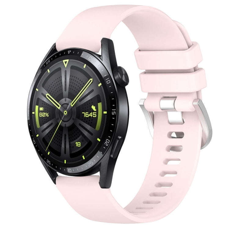 For Huawei Watch GT3 42mm 20mm Liquid Glossy Silver Buckle Silicone Watch Band(Pink)
