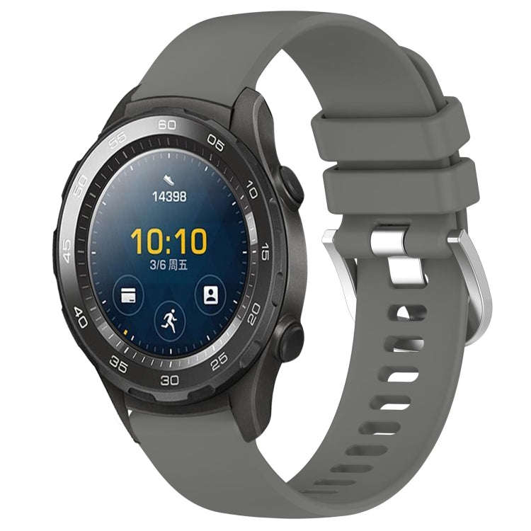For Huawei Watch 2 20mm Liquid Glossy Silver Buckle Silicone Watch Band(Dark Gray)