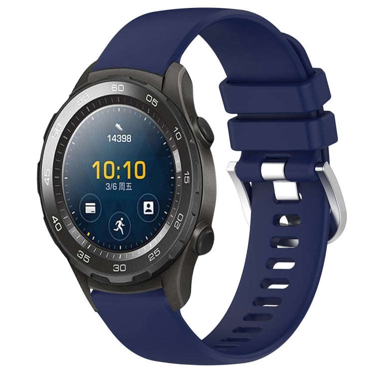 For Huawei Watch 2 20mm Liquid Glossy Silver Buckle Silicone Watch Band(Dark Blue)