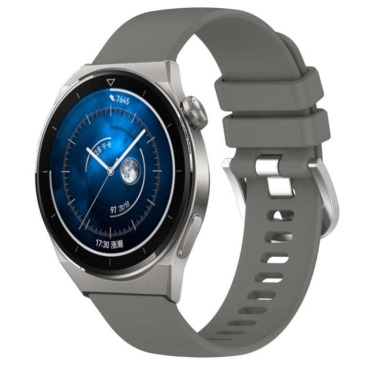 For Huawei Watch GT3 Pro 43mm 20mm Liquid Glossy Silver Buckle Silicone Watch Band(Dark Gray)