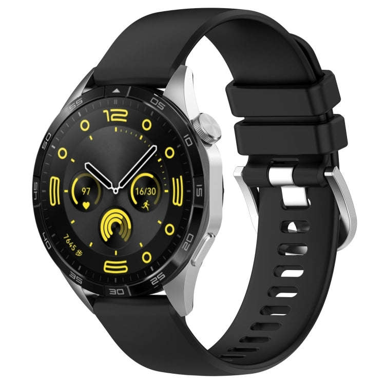 For Huawei Watch GT4 41mm 18mm Liquid Glossy Silver Buckle Silicone Watch Band(Black)