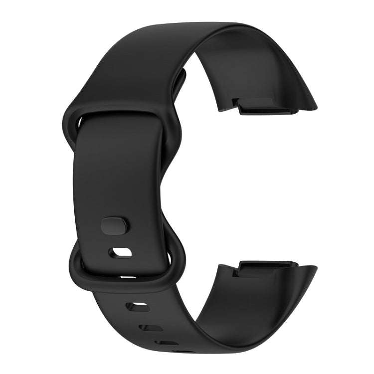 For Fitbit Charge 6 Solid Color Butterfly Buckle Silicone Watch Band, Size:L Size(Black)