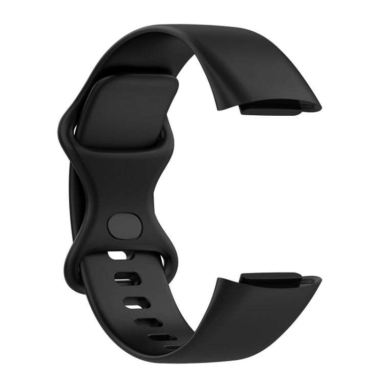 For Fitbit Charge 6 Solid Color Butterfly Buckle Silicone Watch Band, Size:L Size(Black)