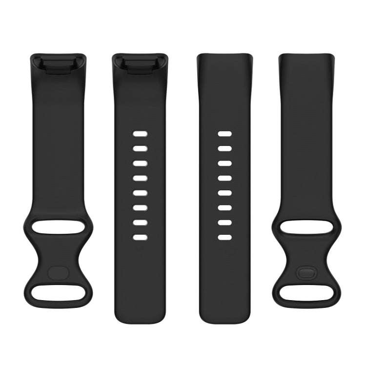 For Fitbit Charge 6 Solid Color Butterfly Buckle Silicone Watch Band, Size:L Size(Black)
