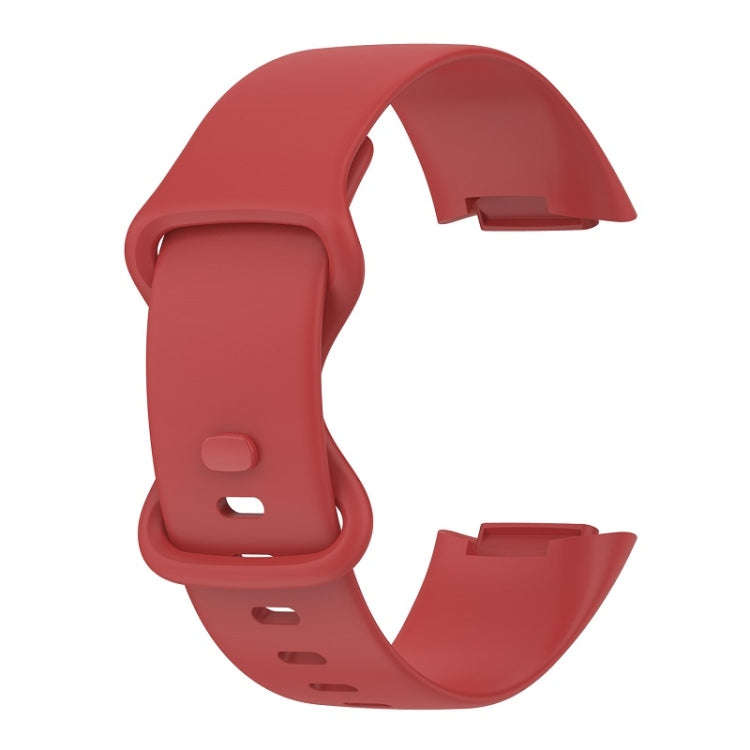 For Fitbit Charge 6 Solid Color Butterfly Buckle Silicone Watch Band, Size:L Size(Red)