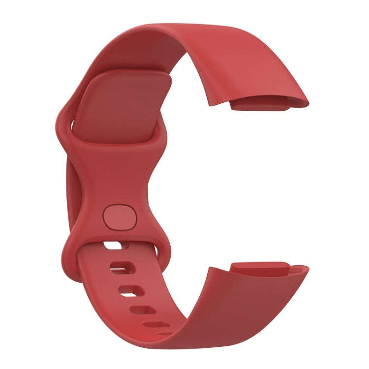 For Fitbit Charge 6 Solid Color Butterfly Buckle Silicone Watch Band, Size:L Size(Red)