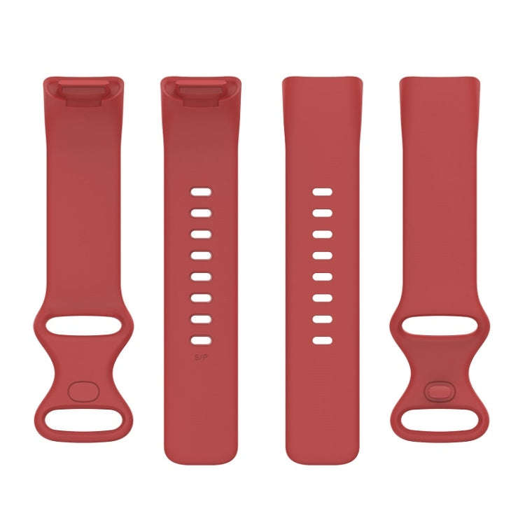 For Fitbit Charge 6 Solid Color Butterfly Buckle Silicone Watch Band, Size:L Size(Red)