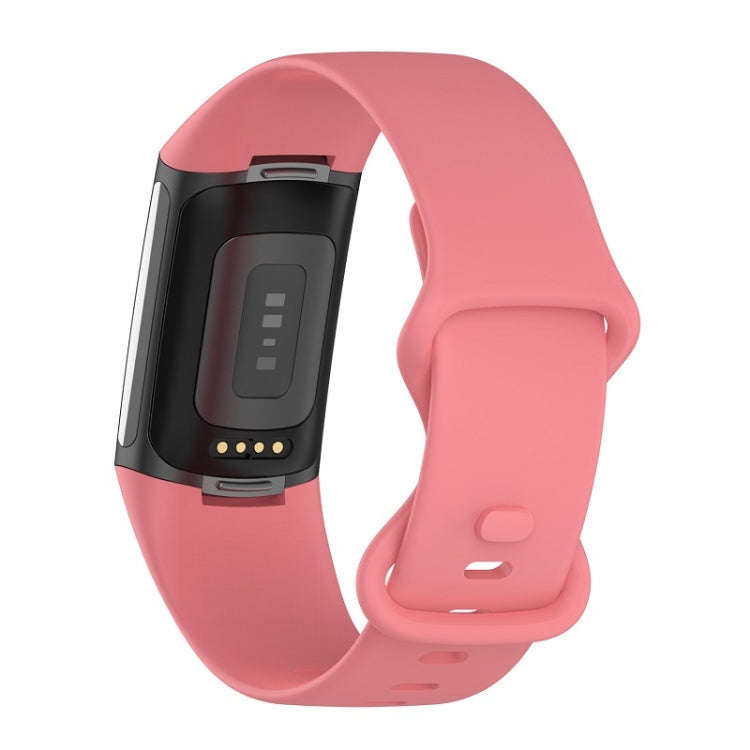 For Fitbit Charge 6 Solid Color Butterfly Buckle Silicone Watch Band, Size:L Size(Pink)