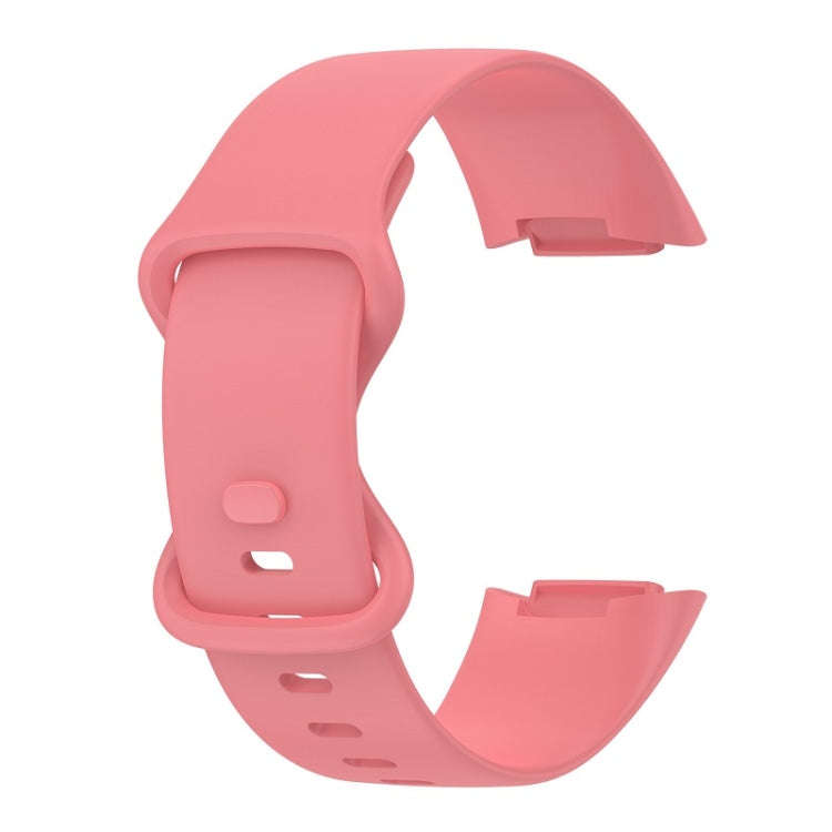 For Fitbit Charge 6 Solid Color Butterfly Buckle Silicone Watch Band, Size:L Size(Pink)