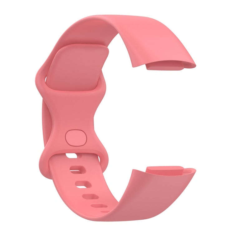 For Fitbit Charge 6 Solid Color Butterfly Buckle Silicone Watch Band, Size:L Size(Pink)