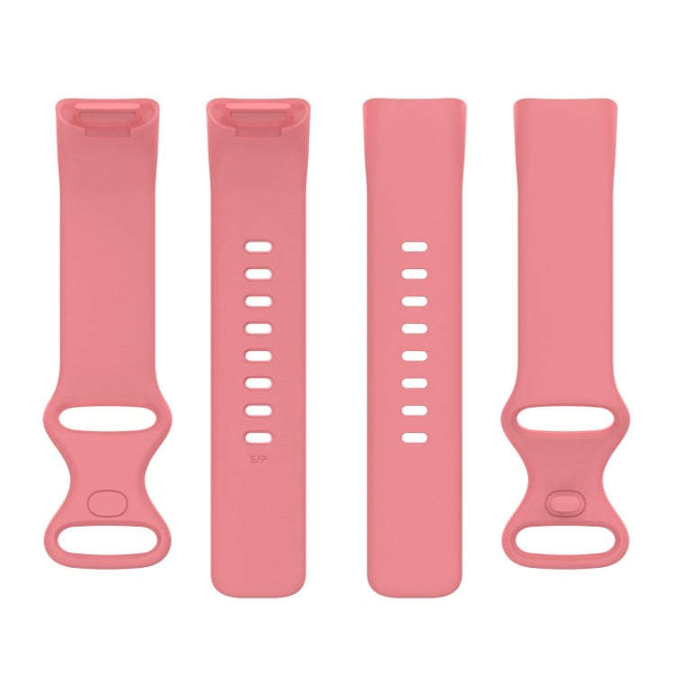 For Fitbit Charge 6 Solid Color Butterfly Buckle Silicone Watch Band, Size:L Size(Pink)