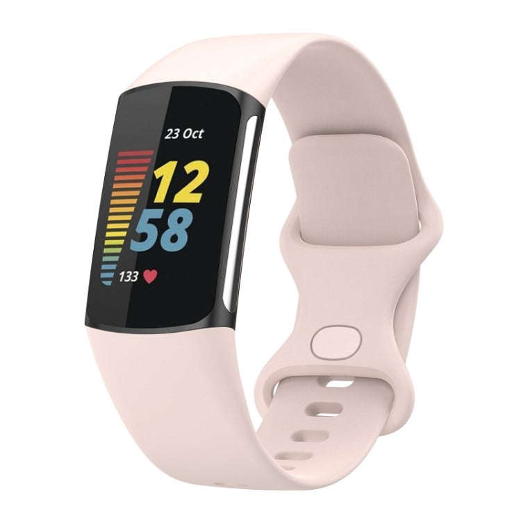 For Fitbit Charge 6 Solid Color Butterfly Buckle Silicone Watch Band, Size:L Size(Light Pink)