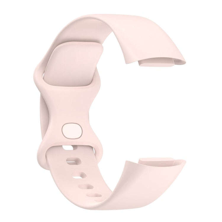 For Fitbit Charge 6 Solid Color Butterfly Buckle Silicone Watch Band, Size:L Size(Light Pink)