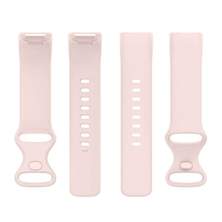 For Fitbit Charge 6 Solid Color Butterfly Buckle Silicone Watch Band, Size:L Size(Light Pink)