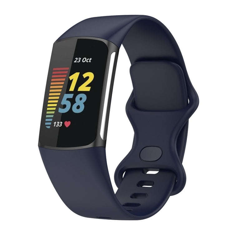 For Fitbit Charge 6 Solid Color Butterfly Buckle Silicone Watch Band, Size:L Size(Dark Blue)