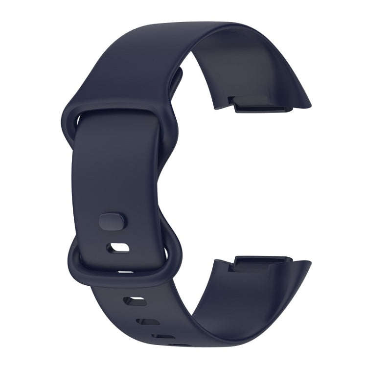 For Fitbit Charge 6 Solid Color Butterfly Buckle Silicone Watch Band, Size:L Size(Dark Blue)