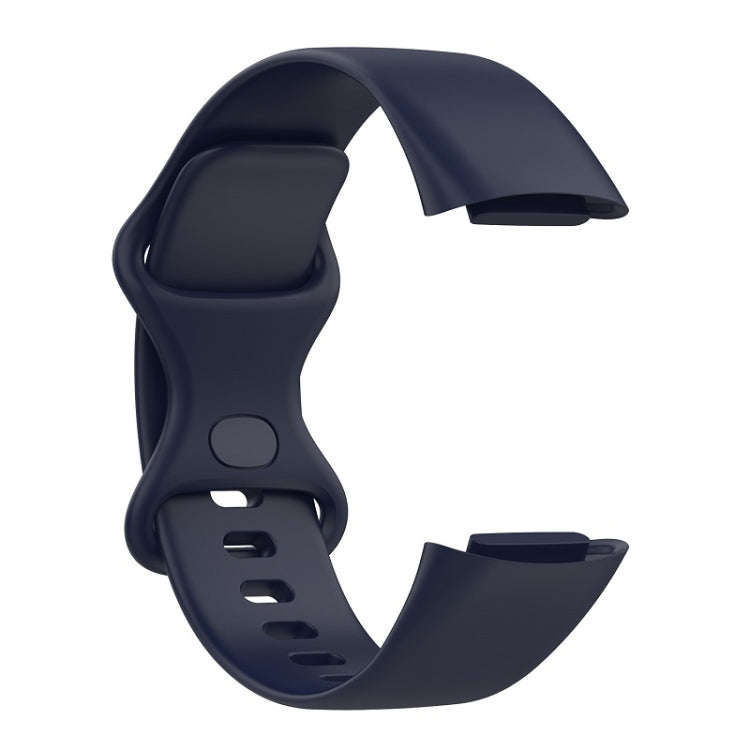 For Fitbit Charge 6 Solid Color Butterfly Buckle Silicone Watch Band, Size:L Size(Dark Blue)