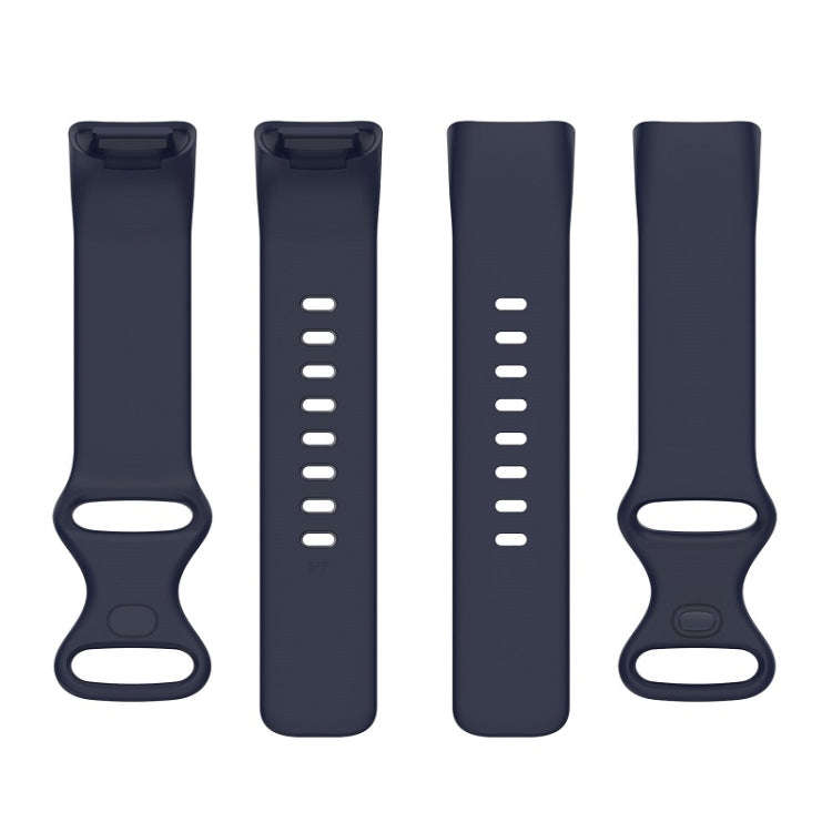 For Fitbit Charge 6 Solid Color Butterfly Buckle Silicone Watch Band, Size:L Size(Dark Blue)