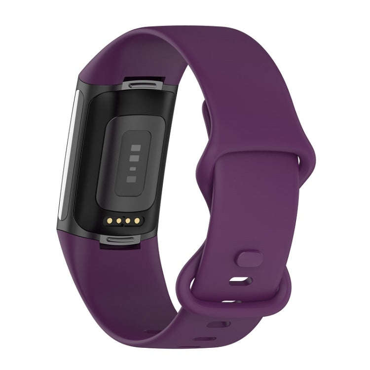 For Fitbit Charge 6 Solid Color Butterfly Buckle Silicone Watch Band, Size:L Size(Dark Purple)