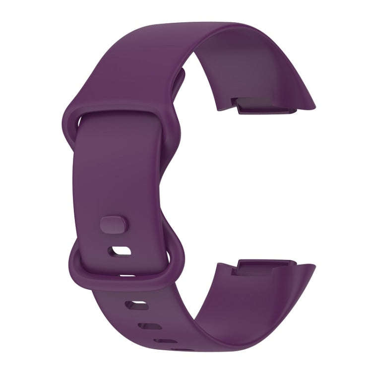 For Fitbit Charge 6 Solid Color Butterfly Buckle Silicone Watch Band, Size:L Size(Dark Purple)