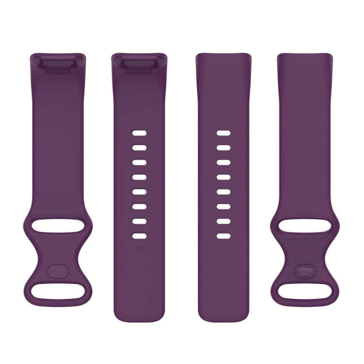 For Fitbit Charge 6 Solid Color Butterfly Buckle Silicone Watch Band, Size:L Size(Dark Purple)