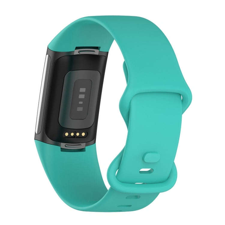 For Fitbit Charge 6 Solid Color Butterfly Buckle Silicone Watch Band, Size:L Size(Teal Green)