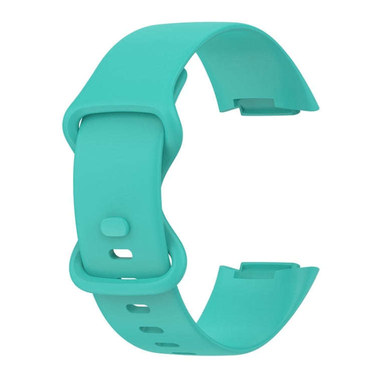 For Fitbit Charge 6 Solid Color Butterfly Buckle Silicone Watch Band, Size:L Size(Teal Green)