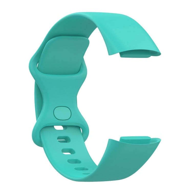 For Fitbit Charge 6 Solid Color Butterfly Buckle Silicone Watch Band, Size:L Size(Teal Green)