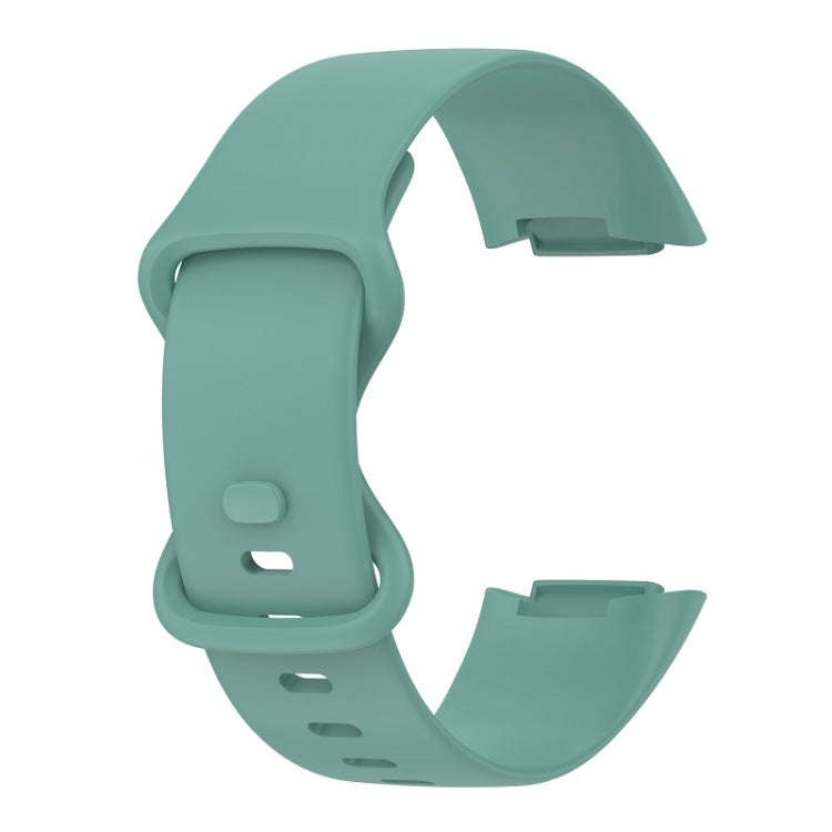 For Fitbit Charge 6 Solid Color Butterfly Buckle Silicone Watch Band, Size:L Size(Pine Green)