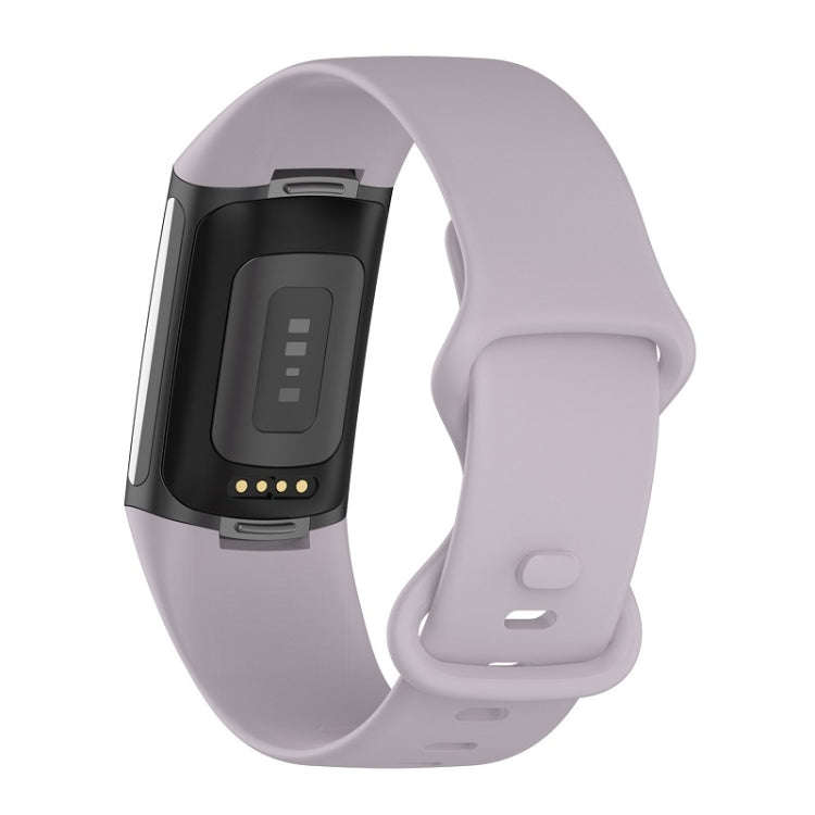 For Fitbit Charge 6 Solid Color Butterfly Buckle Silicone Watch Band, Size:L Size(Light Purple)