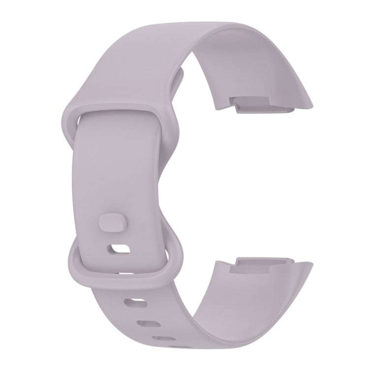 For Fitbit Charge 6 Solid Color Butterfly Buckle Silicone Watch Band, Size:L Size(Light Purple)
