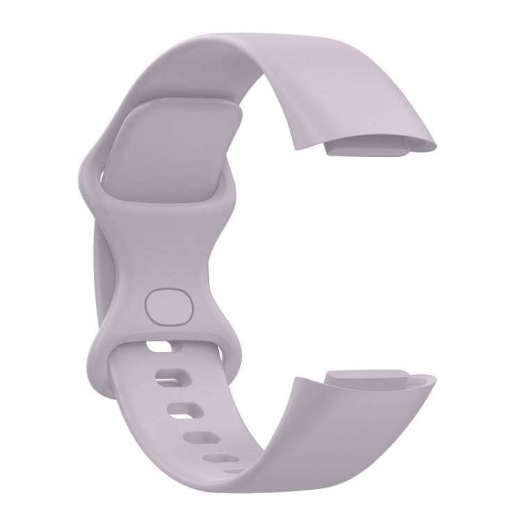 For Fitbit Charge 6 Solid Color Butterfly Buckle Silicone Watch Band, Size:L Size(Light Purple)