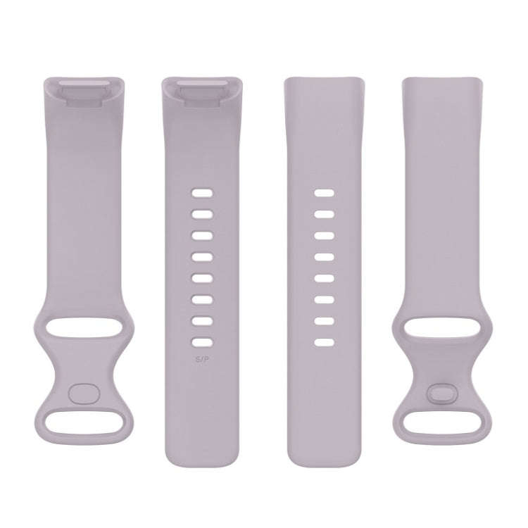 For Fitbit Charge 6 Solid Color Butterfly Buckle Silicone Watch Band, Size:L Size(Light Purple)