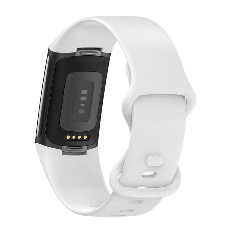 For Fitbit Charge 6 Solid Color Butterfly Buckle Silicone Watch Band, Size:S Size(White)