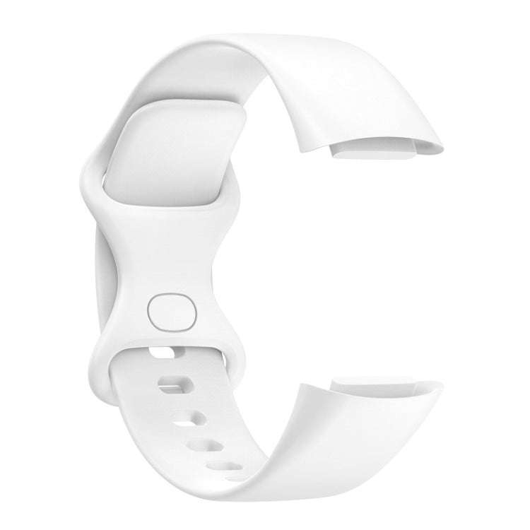 For Fitbit Charge 6 Solid Color Butterfly Buckle Silicone Watch Band, Size:S Size(White)