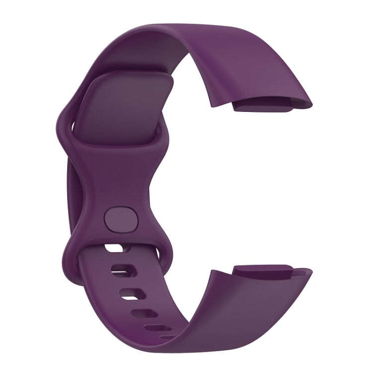 For Fitbit Charge 6 Solid Color Butterfly Buckle Silicone Watch Band, Size:S Size(Dark Purple)