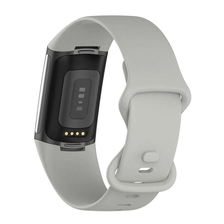 For Fitbit Charge 6 Solid Color Butterfly Buckle Silicone Watch Band, Size:S Size(Gray)