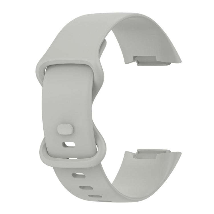 For Fitbit Charge 6 Solid Color Butterfly Buckle Silicone Watch Band, Size:S Size(Gray)