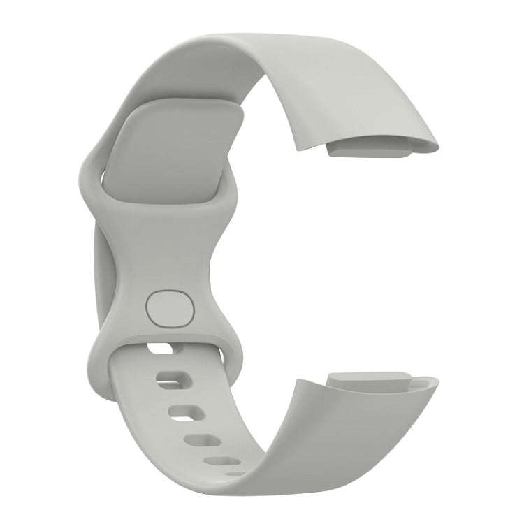 For Fitbit Charge 6 Solid Color Butterfly Buckle Silicone Watch Band, Size:S Size(Gray)
