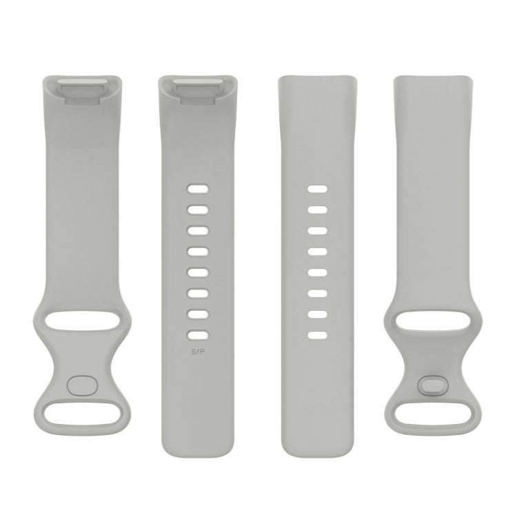 For Fitbit Charge 6 Solid Color Butterfly Buckle Silicone Watch Band, Size:S Size(Gray)