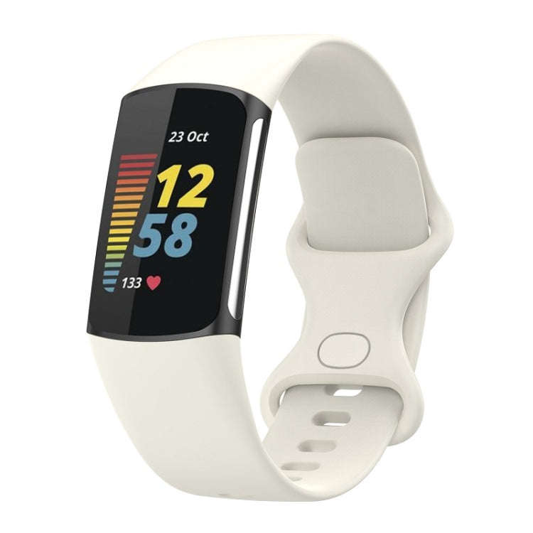 For Fitbit Charge 6 Solid Color Butterfly Buckle Silicone Watch Band, Size:S Size(Starlight Color)