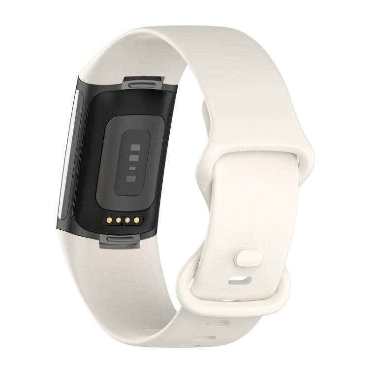 For Fitbit Charge 6 Solid Color Butterfly Buckle Silicone Watch Band, Size:S Size(Starlight Color)