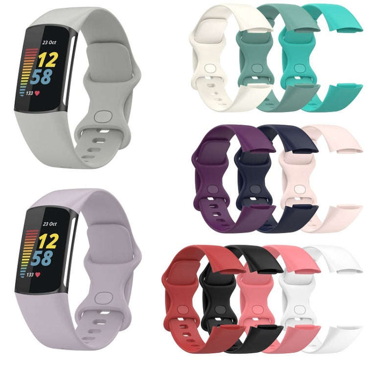 For Fitbit Charge 6 Solid Color Butterfly Buckle Silicone Watch Band, Size:L Size(Black)
