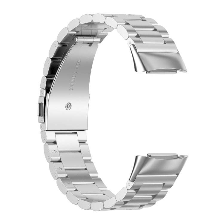 For Fitbit Charge 6 Three Beads Stainless Steel Metal Watch Band(Silver)