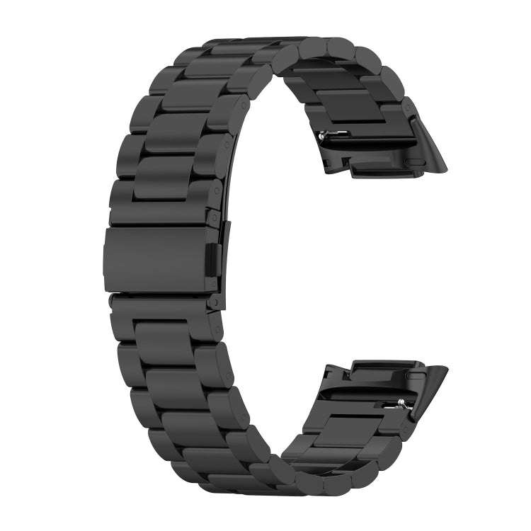For Fitbit Charge 6 Three Beads Stainless Steel Metal Watch Band(Black)