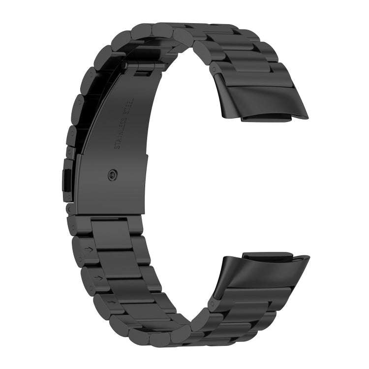 For Fitbit Charge 6 Three Beads Stainless Steel Metal Watch Band(Black)