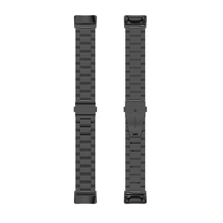 For Fitbit Charge 6 Three Beads Stainless Steel Metal Watch Band(Black)