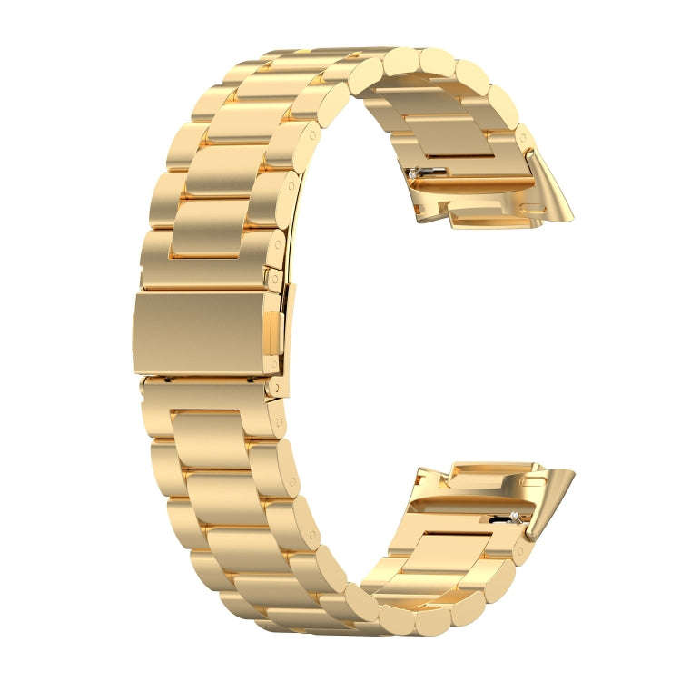 For Fitbit Charge 6 Three Beads Stainless Steel Metal Watch Band(Gold)