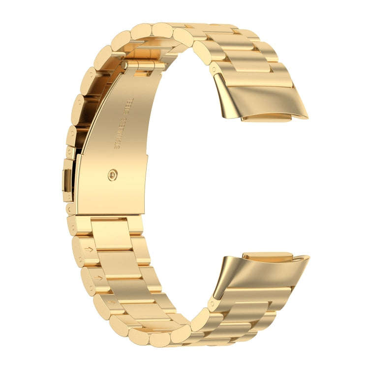 For Fitbit Charge 6 Three Beads Stainless Steel Metal Watch Band(Gold)