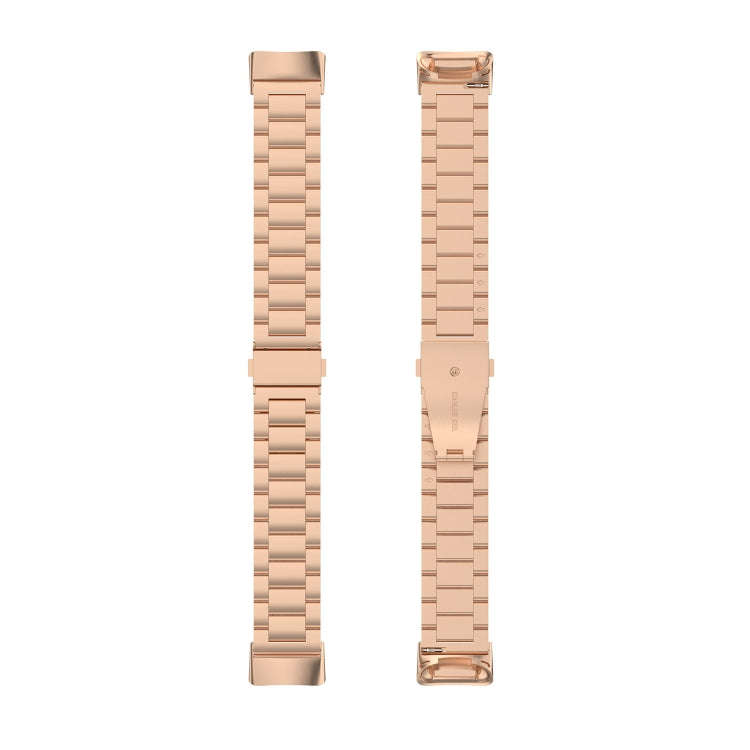 For Fitbit Charge 6 Three Beads Stainless Steel Metal Watch Band(Rose Gold)